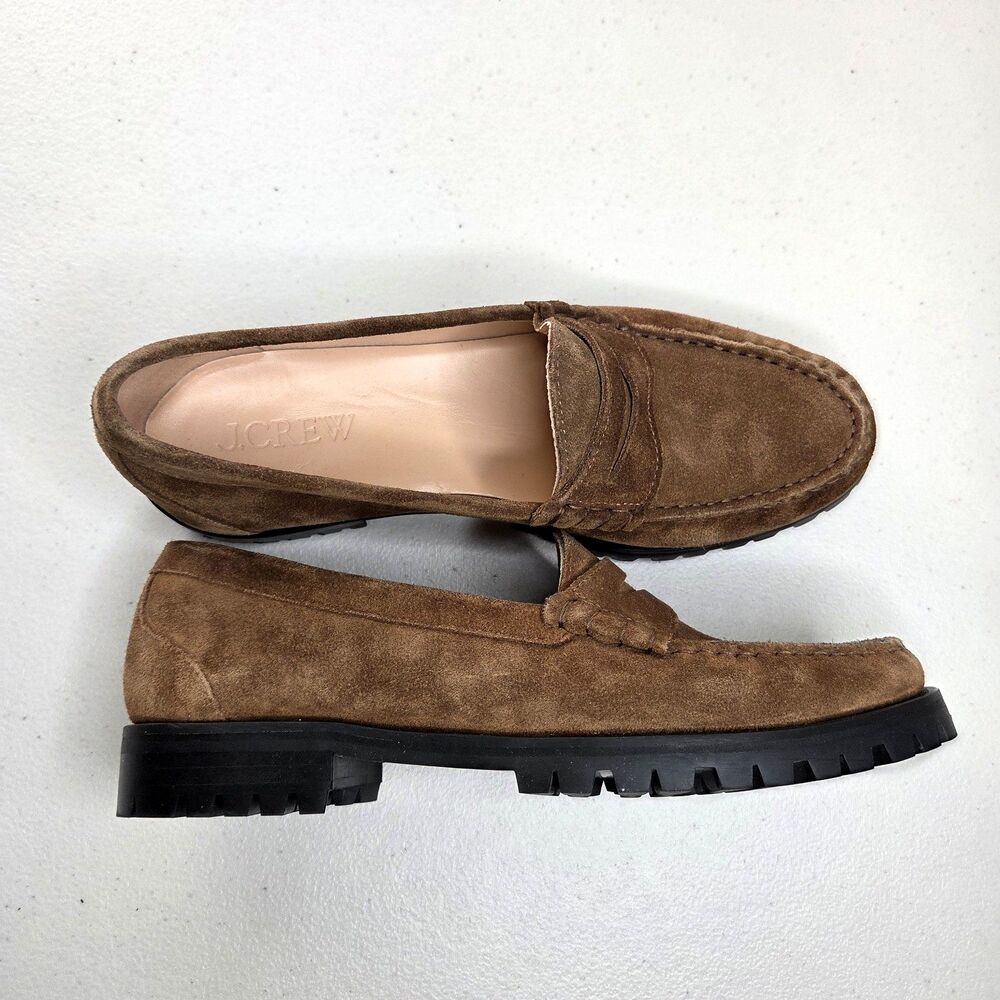 J Crew Winona Suede Lug Sole Penny Loafers – Rich Toffee – Size 9.5 Classic Prep